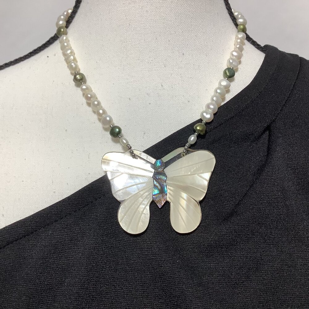 LEE SANDS-Abalone Butterfly Mother of Pearl Statement Necklace-Coastal Luxury